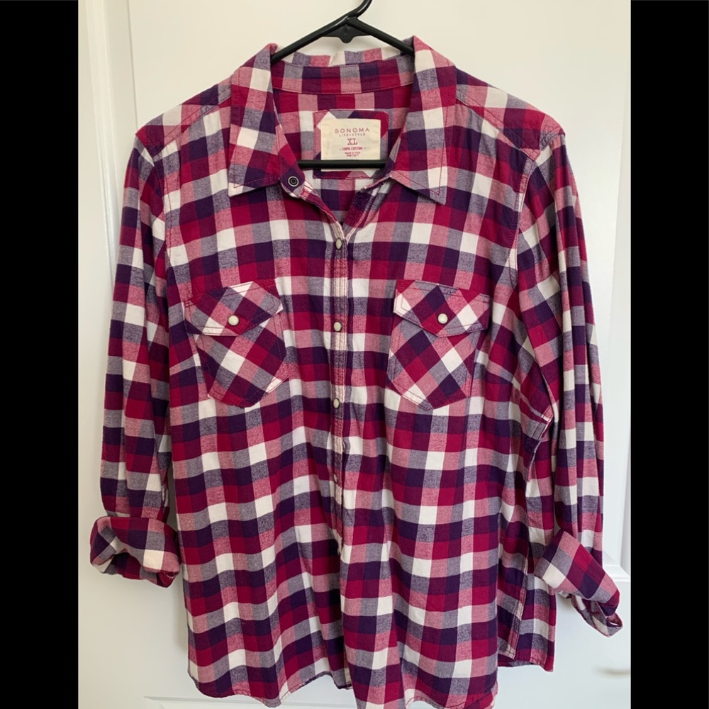 XL Sonoma Life+Style plaid snap front long sleeve